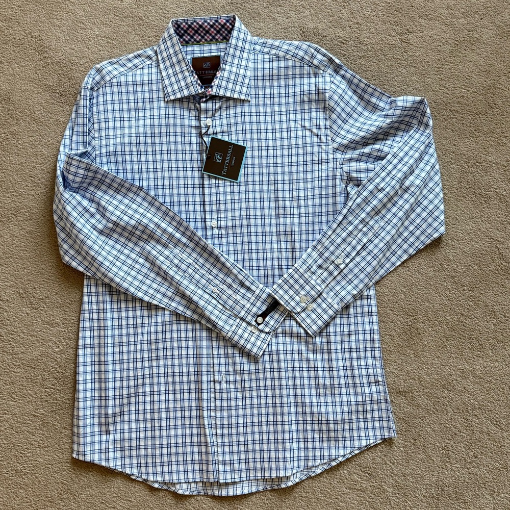 Men's Tattersall Blue Checkered Dress Shirt